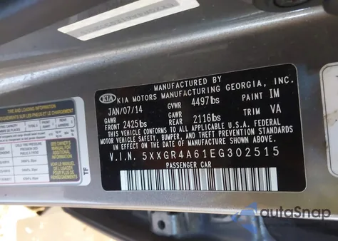 2014 Kia Optima Sx Turbo from USA, damaged, VIN 5XXGR4A61EG302515